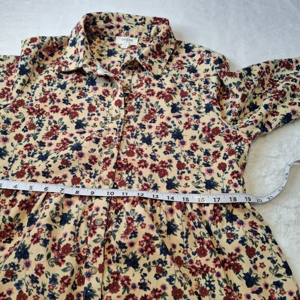 Umgee Floral Corduroy Dress Sz S Button Front Babydoll Western Boho Cowgirl - Picture 13 of 16